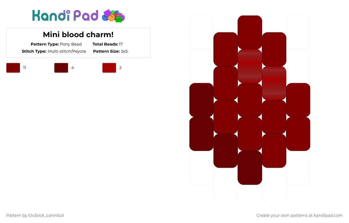 -< mini blood droplet charm >- - Pony Bead Pattern by l0v3sick_canniba1 on Kandi Pad - blood, brown, charm, gore, mini, red, simple, small
