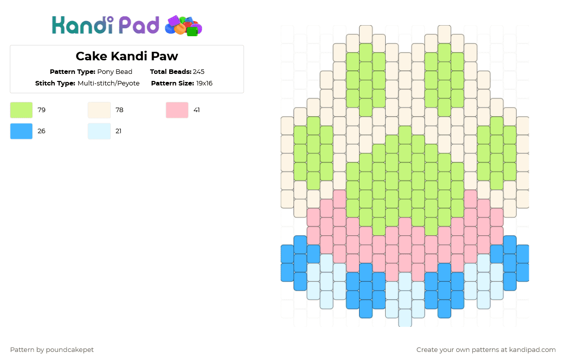 Cake Kandi Paw - Pony Bead Pattern by poundcakepet on Kandi Pad - yellow