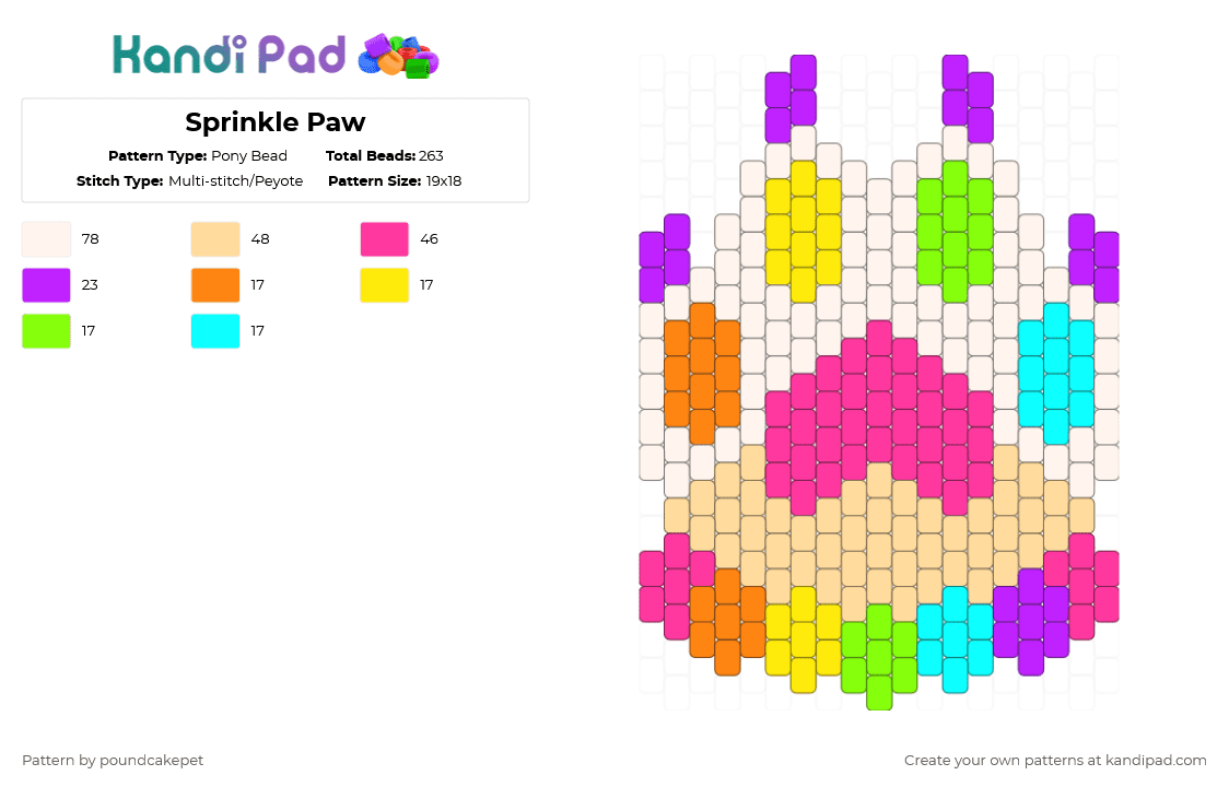 Sprinkle Paw - Pony Bead Pattern by poundcakepet on Kandi Pad - beige, pink