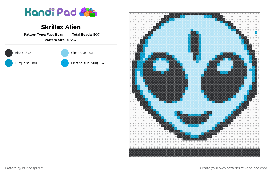 Skrillex Alien - Fuse Bead Pattern by buriedsprout on Kandi Pad - black,light blue
