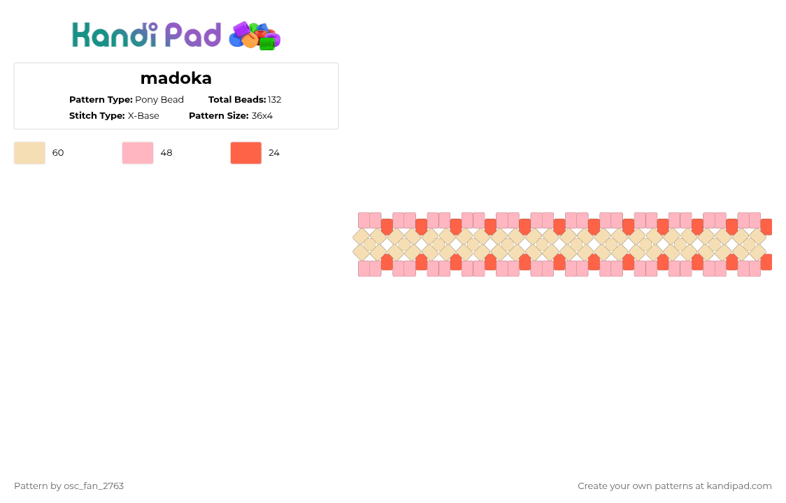 madoka - Pony Bead Pattern by osc_fan_2763 on Kandi Pad - pink,beige