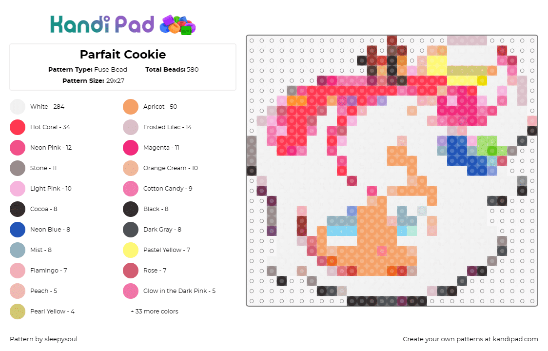 Parfait Cookie - Fuse Bead Pattern by sleepysoul on Kandi Pad - parfait cookie,cookie run,playful,adorable,animated,gaming