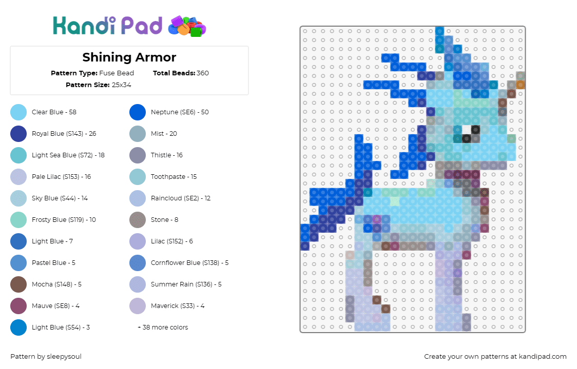 Shining Armor - Fuse Bead Pattern by sleepysoul on Kandi Pad - shining armor,mlp,my little pony,character,cartoon,friendship,blue,light blue