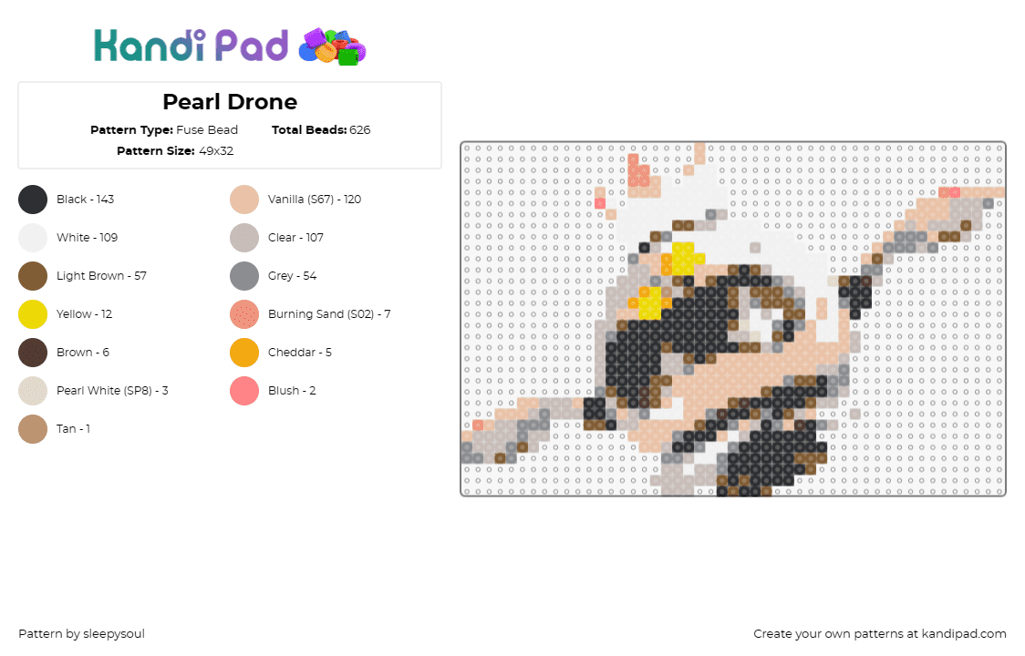 Pearl Drone - Fuse Bead Pattern by sleepysoul on Kandi Pad - pearl,splatoon,drone,gaming,character,playful,energy,beige