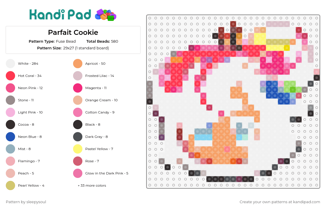 Parfait Cookie - Fuse Bead Pattern by sleepysoul on Kandi Pad - parfait cookie,cookie run,playful,charming,adorable,animated,gaming