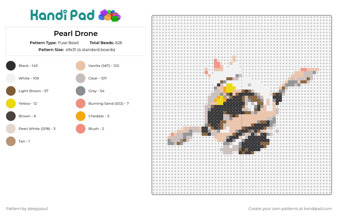 Pearl Drone - Fuse Bead Pattern by sleepysoul on Kandi Pad - pearl,splatoon,drone,gaming,character,dynamic,playful,energy,beige