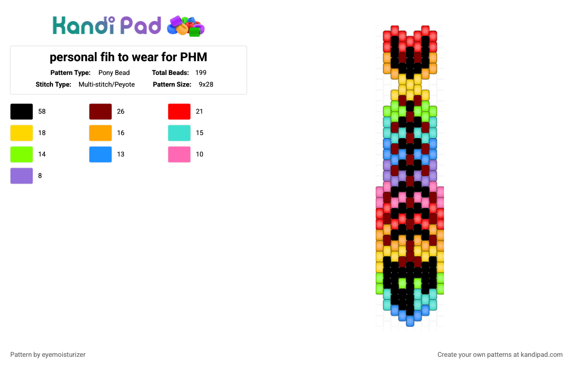 personal fih to wear for PHM - Pony Bead Pattern by eyemoisturizer on Kandi Pad - orange,yellow,colorful,fish,rainbow,glow in the dark,glow,skeleton