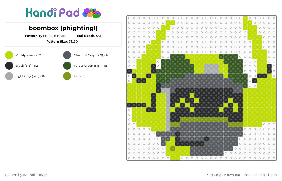 boombox (phighting!) - Fuse Bead Pattern by eyemoisturizer on Kandi Pad - 