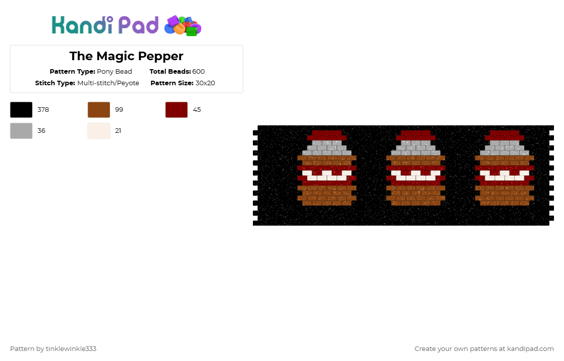 The Magic Pepper - Pony Bead Pattern by tinklewinkle333 on Kandi Pad - black,brown,red