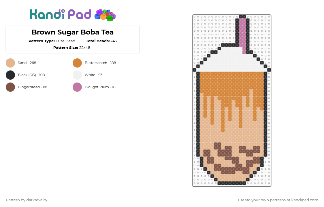 Brown Sugar Boba Tea Fuse Bead Pattern - Kandi Pad | Kandi Patterns ...
