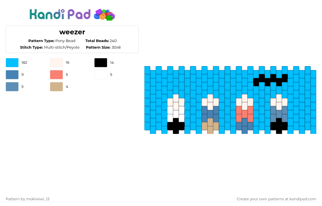 weezer - Pony Bead Pattern by mokiwiwi_13 on Kandi Pad - light blue