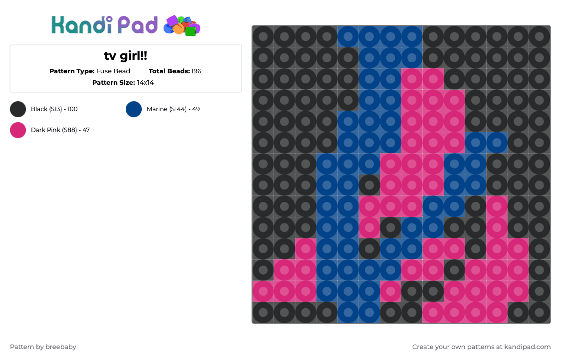 tv girl!! - Fuse Bead Pattern by breebaby on Kandi Pad - pink,blue