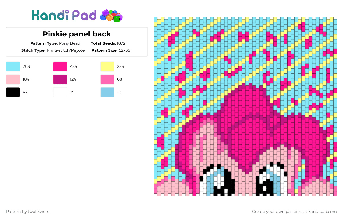 Pinkie panel back - Pony Bead Pattern by twoflxwers on Kandi Pad - light blue,pink