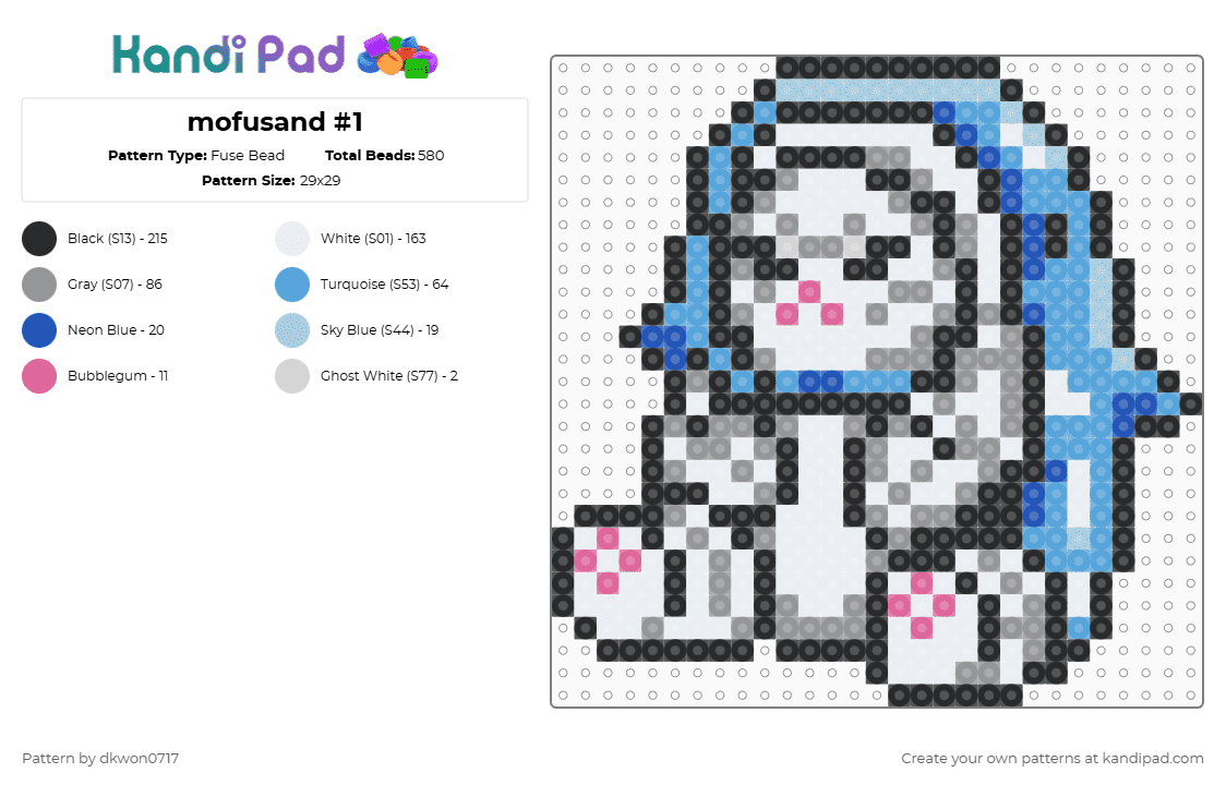 mofusand #1 - Fuse Bead Pattern by dkwon0717 on Kandi Pad - white,light blue,gray