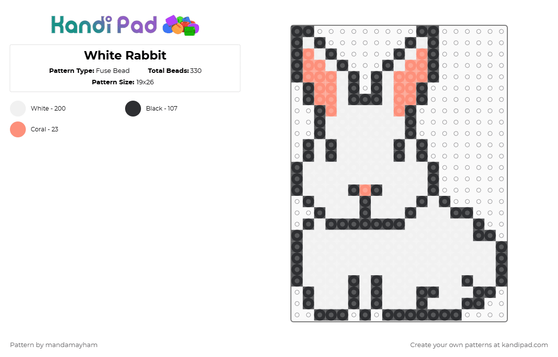 White Rabbit - Fuse Bead Pattern by mandamayham on Kandi Pad - white