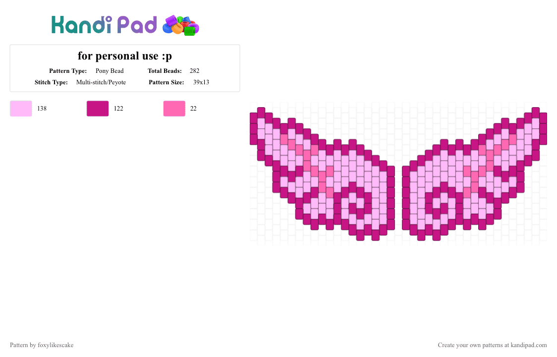 for personal use :p - Pony Bead Pattern by foxylikescake on Kandi Pad - pink