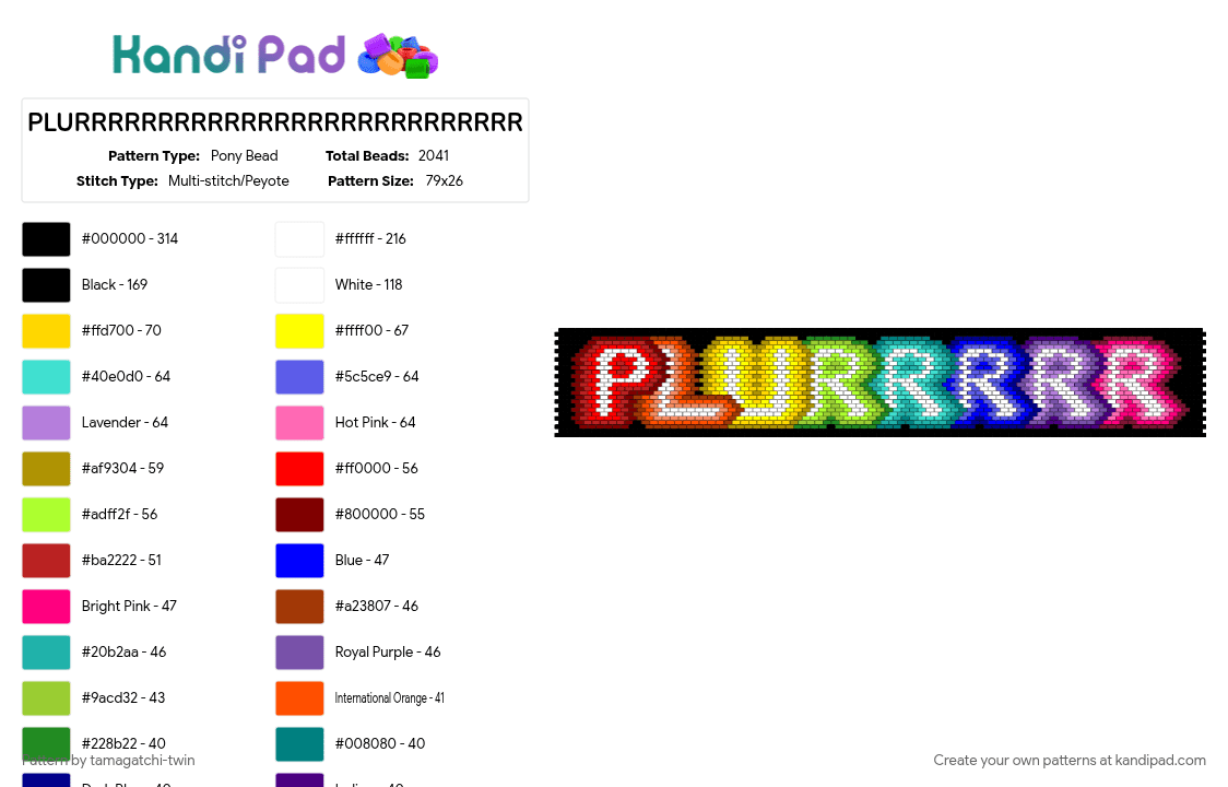 PLURRRRRRRRRRRRRRRRRRRRRRRRRRR - Pony Bead Pattern by tamagatchi-twin on Kandi Pad - colorful, neon, peyote, pink, plur, red, yellow