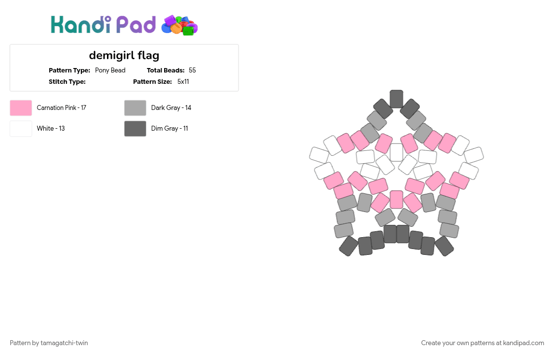 demigirl flag - Pony Bead Pattern by tamagatchi-twin on Kandi Pad - beige, large, lgbt, pink, pride, star