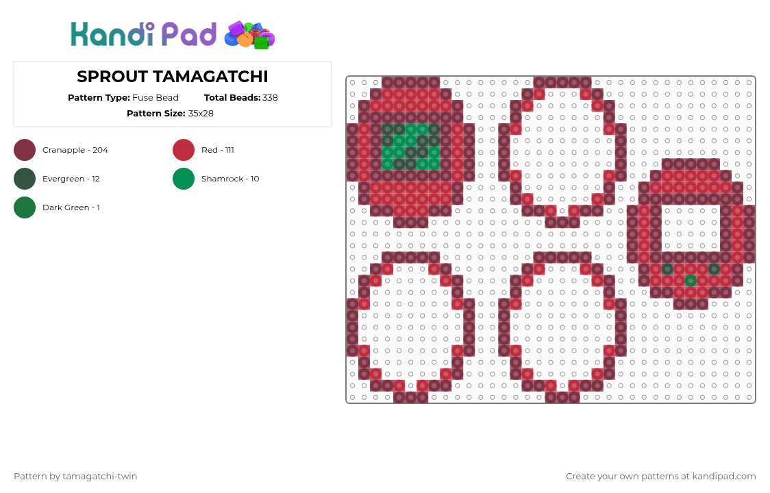 SPROUT TAMAGATCHI - Fuse Bead Pattern by tamagatchi-twin on Kandi Pad - brown,red,sprout,strawberry,dandys world,green