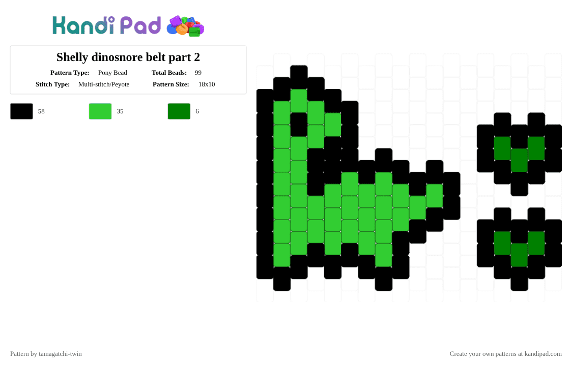 Shelly dinosnore belt part 2 - Pony Bead Pattern by tamagatchi-twin on Kandi Pad - black,green,dinosnore,shelly,dandys world,dino