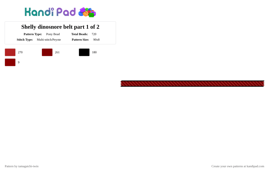 Shelly dinosnore belt part 1 of 2 - Pony Bead Pattern by tamagatchi-twin on Kandi Pad - belt, brown, dandys world, dinosnore, red, shelly