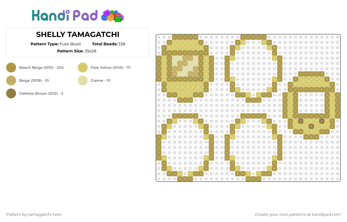 SHELLY TAMAGATCHI - Fuse Bead Pattern by tamagatchi-twin on Kandi Pad - gold,yellow,shelly,dandys world,tan,creme,tamagatchi