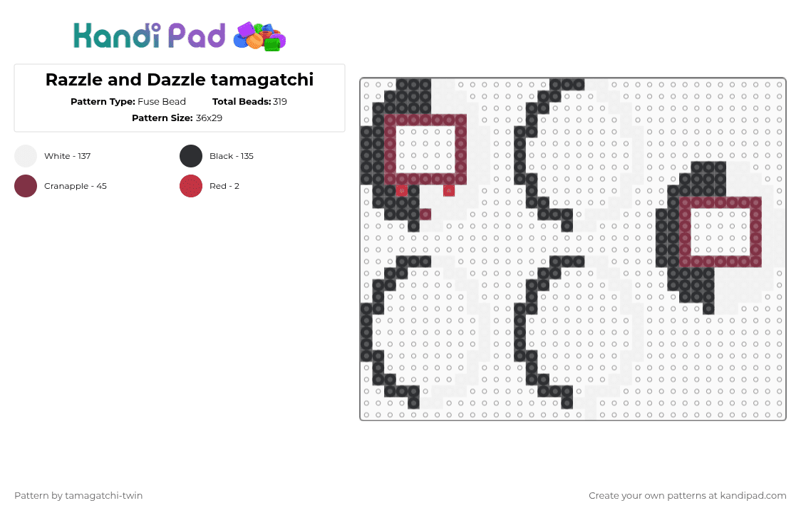 Razzle and Dazzle tamagatchi - Fuse Bead Pattern by tamagatchi-twin on Kandi Pad - white,brown,razzle,dazzle,black white,dandys world