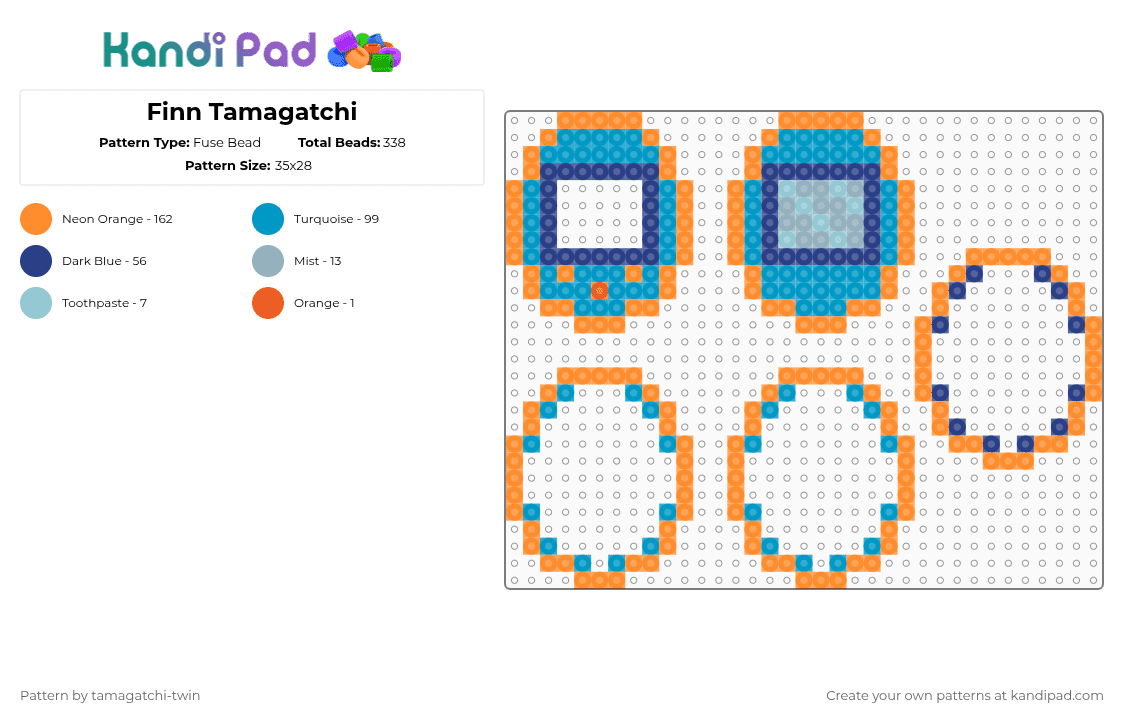 Finn Tamagatchi - Fuse Bead Pattern by tamagatchi-twin on Kandi Pad - orange,light blue,finn,dandys world,blue,fishbowl
