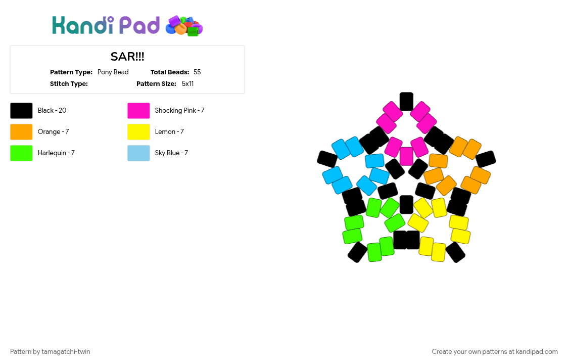 SAR!!! - Pony Bead Pattern by tamagatchi-twin on Kandi Pad - colorful, green, neon, orange, rainbow, star