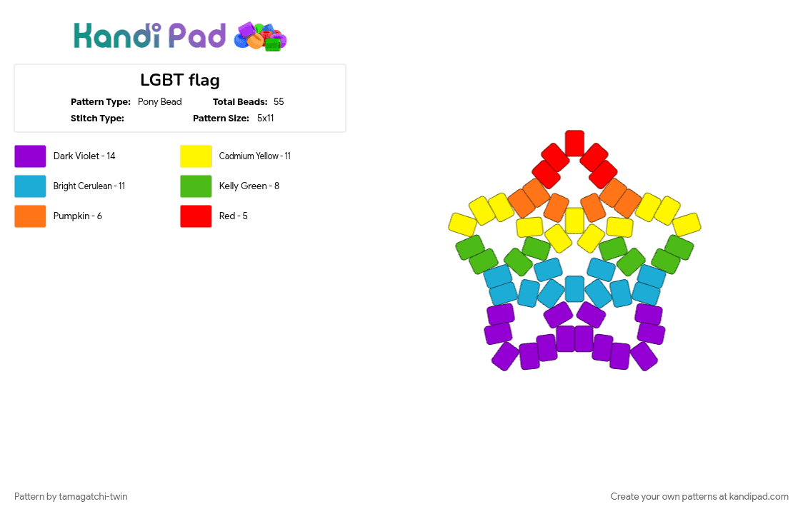 LGBT flag - Pony Bead Pattern by tamagatchi-twin on Kandi Pad - large, lgbt, light blue, pride, purple, star, yellow