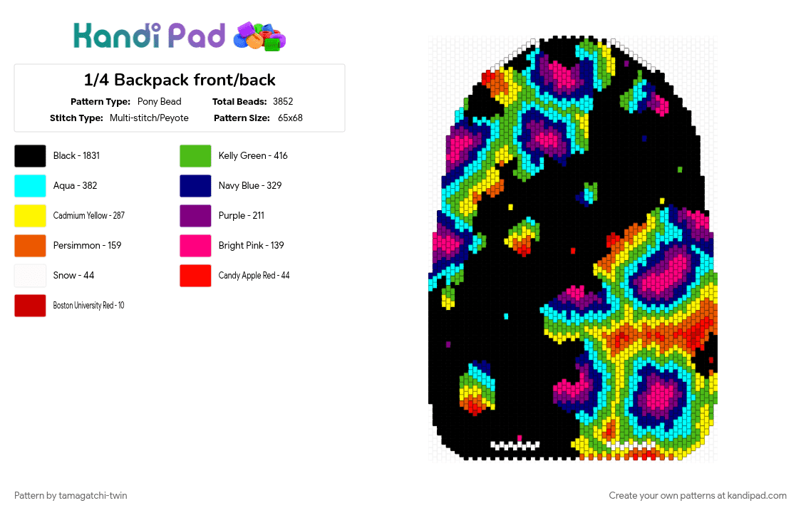 #1 backpack back - Pony Bead Pattern by tamagatchi-twin on Kandi Pad - backpack, black, colorful, green, peyote, pink, rainbow, scene, yellow