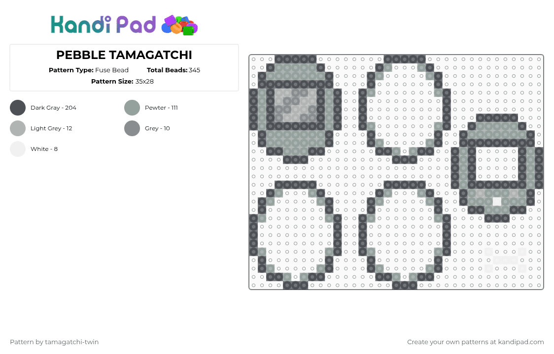 PEBBLE TAMAGATCHI - Fuse Bead Pattern by tamagatchi-twin on Kandi Pad - gray,pebble,rock,dandys world,dog