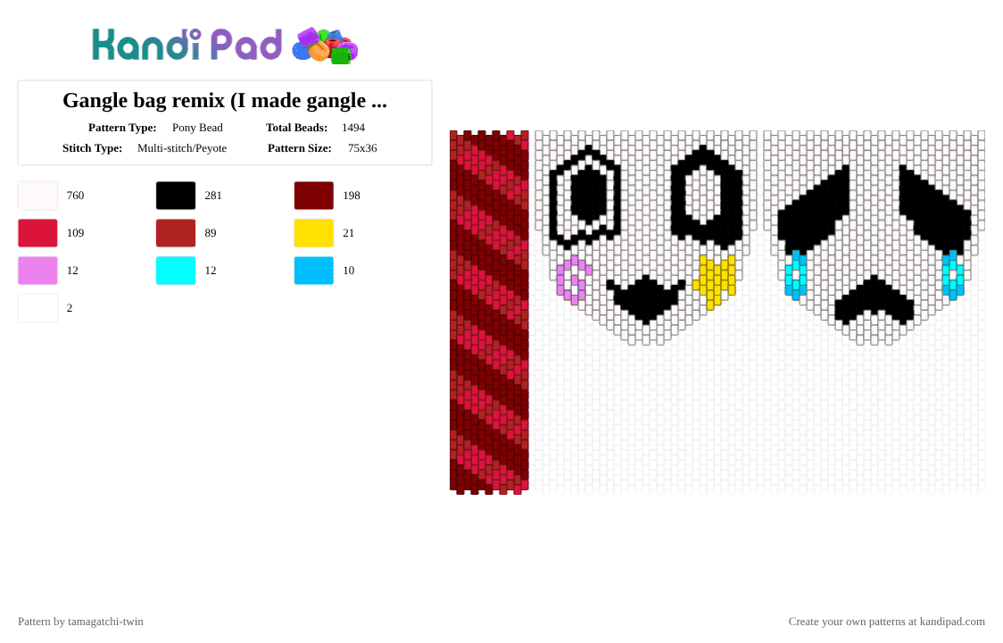Gangle bag remix (I made gangle happier) - Pony Bead Pattern by tamagatchi-twin on Kandi Pad - white,red,brown,gangle,tadc