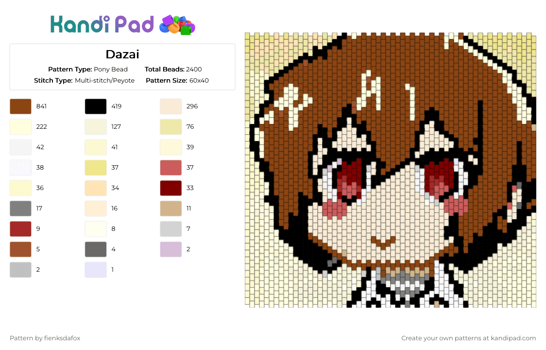 Dazai - Pony Bead Pattern by fienksdafox on Kandi Pad - red, white