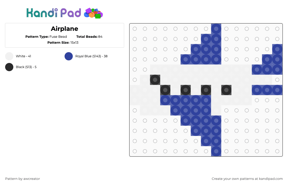 Airplane - Fuse Bead Pattern by awcreator on Kandi Pad - purple,white