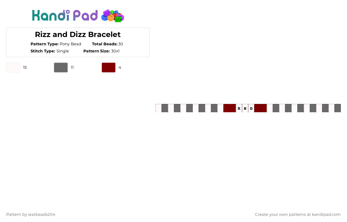 Rizz and Dizz Bracelet - Pony Bead Pattern by ieatbeads204 on Kandi Pad - gray,brown