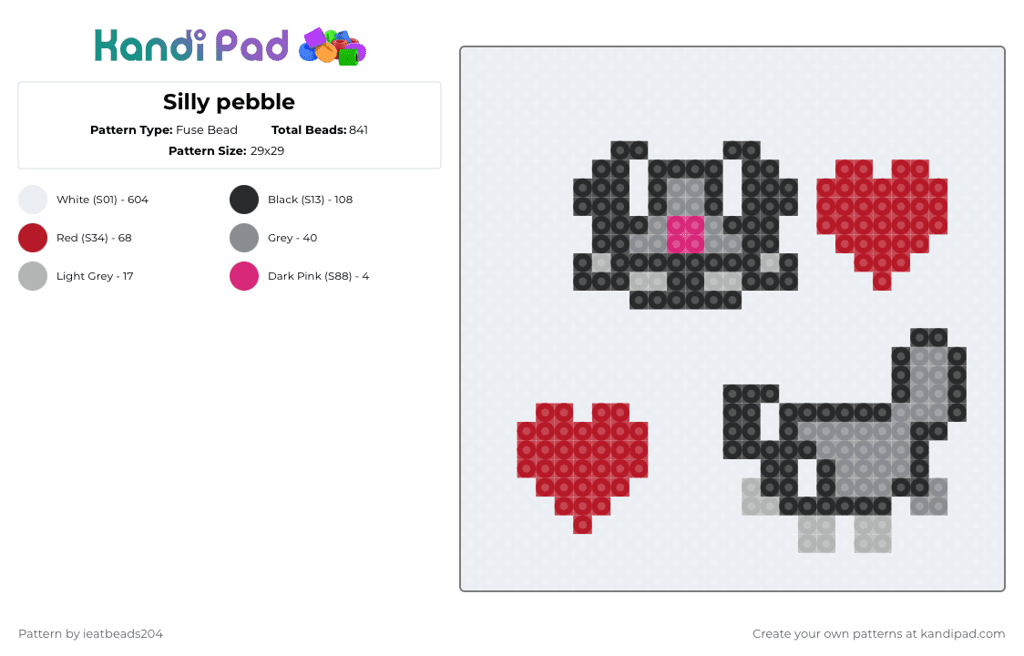 Silly pebble - Fuse Bead Pattern by ieatbeads204 on Kandi Pad - white,red,gray