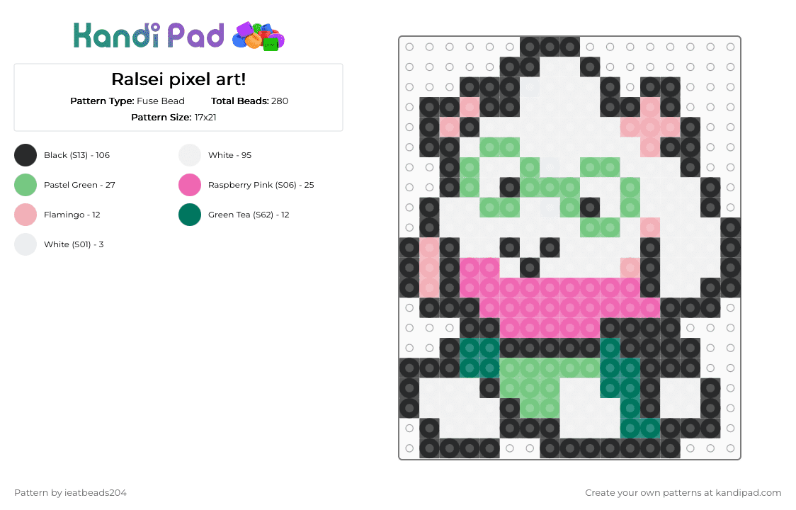 Ralsei pixel art! - Fuse Bead Pattern by ieatbeads204 on Kandi Pad - white,teal,pink,deltarune,ralsei,fluffyboi,cute,notmine