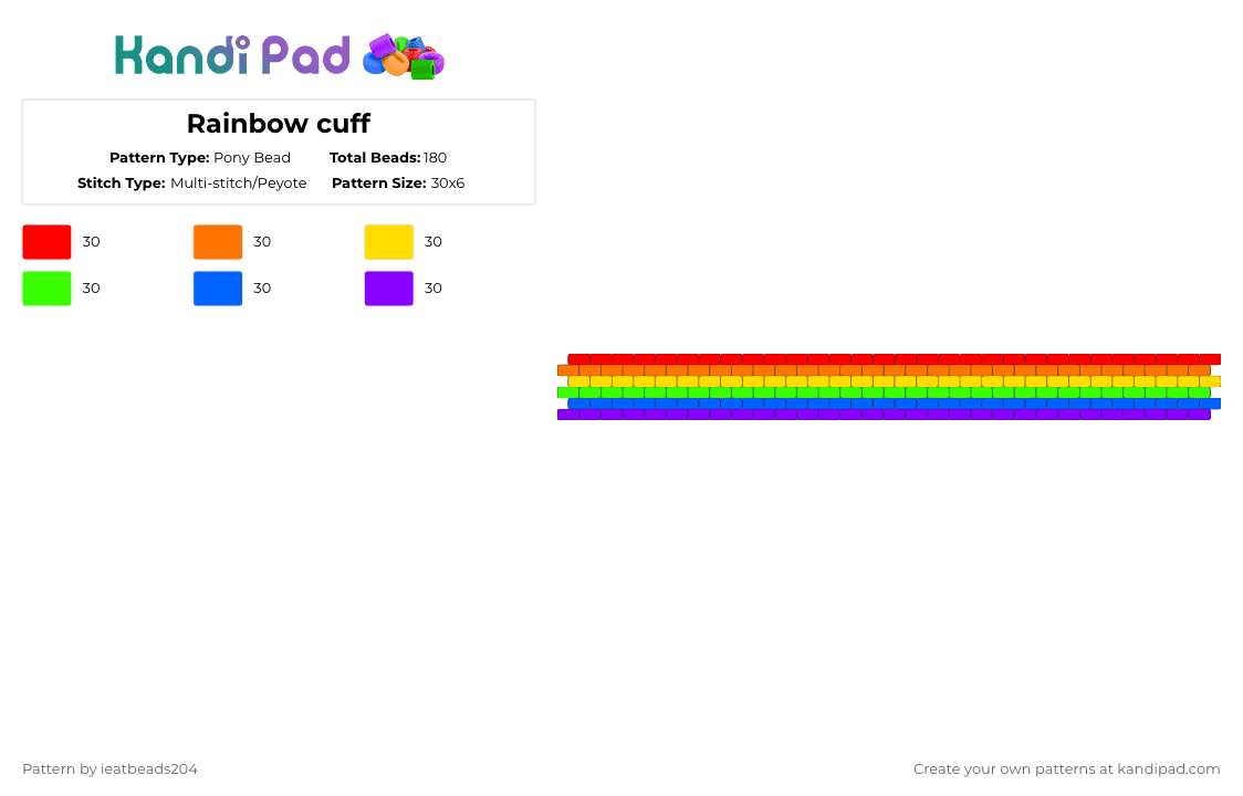 Rainbow cuff - Pony Bead Pattern by ieatbeads204 on Kandi Pad - orange,green,purple,colorful