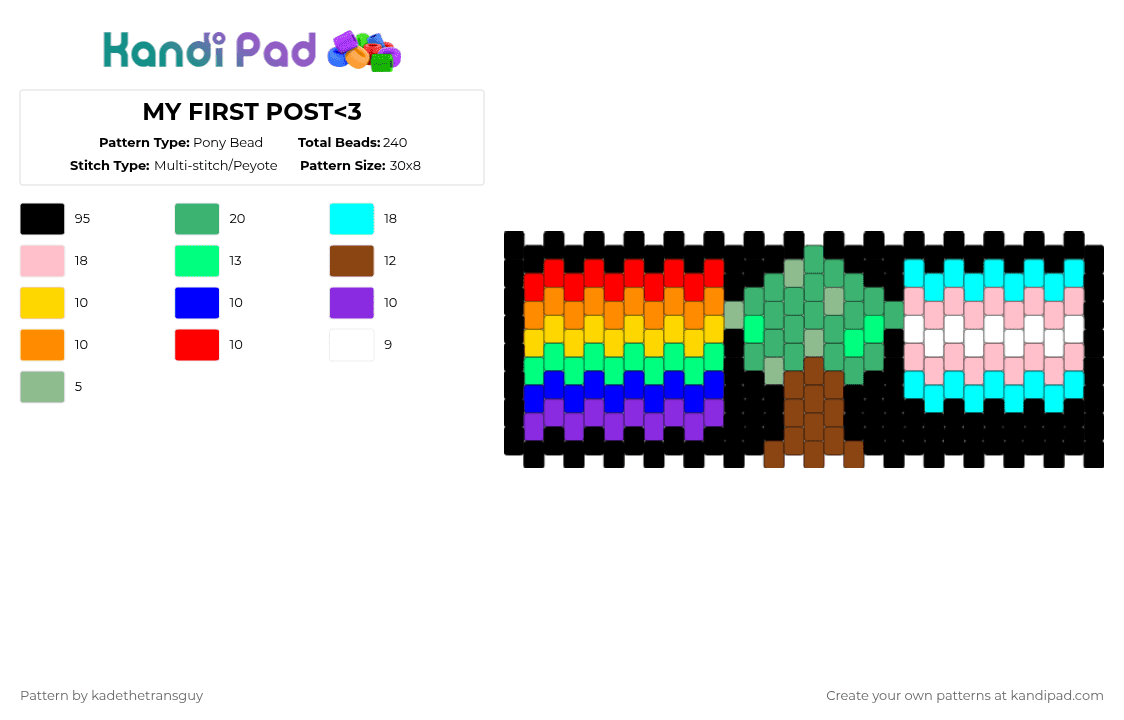MY FIRST POST - Pony Bead Pattern by kadethetransguy on Kandi Pad - black,purple,green,pink,colorful