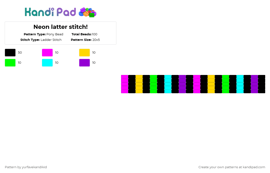 Neon latter stitch! - Pony Bead Pattern by yurfavekandikid on Kandi Pad - black,yellow,light blue,colorful,cotdneon,neon,scene