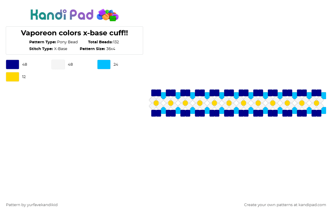 Vaporeon colors x-base cuff!! - Pony Bead Pattern by yurfavekandikid on Kandi Pad - purple