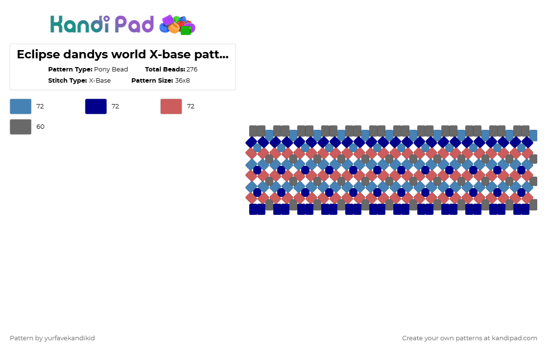 Eclipse dandys world X-base pattern! - Pony Bead Pattern by yurfavekandikid on Kandi Pad - blue, dandysworld, purple, red, scene, xbase