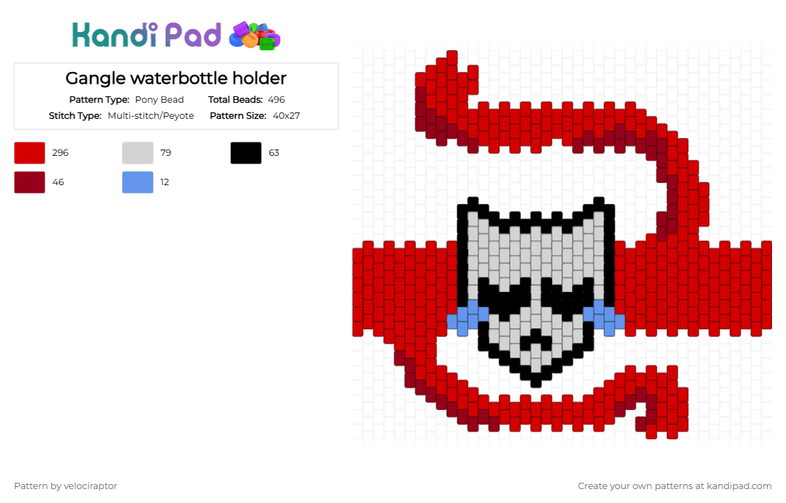 Gangle waterbottle holder - Pony Bead Pattern by velociraptor on Kandi Pad - red,gangle,tadc,waterbottle,ribbon