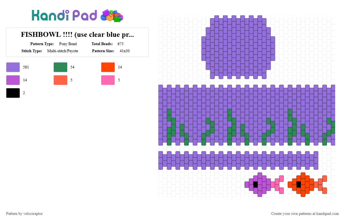 3D FISHBOWL !!!! (use clear blue preferably so u can see the fish) - Pony Bead Pattern by velociraptor on Kandi Pad - purple,cotdseapunk,fishbowl,fish,sea,blue,water,3d