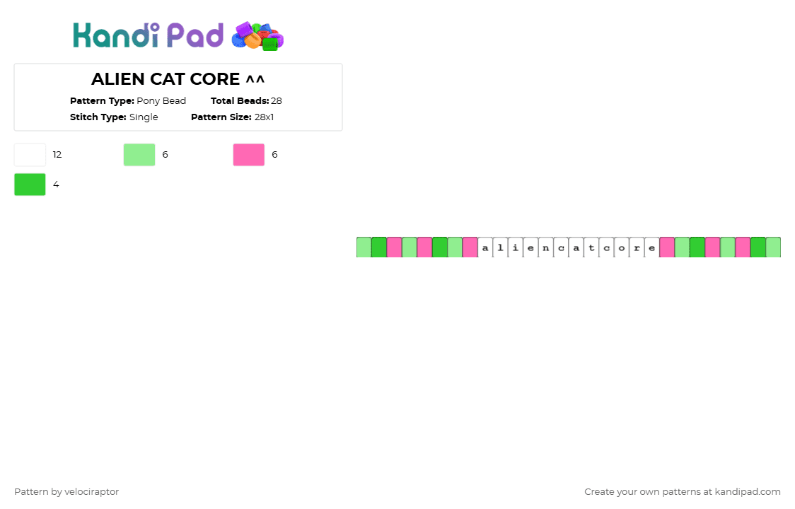 ALIEN CAT CORE ^^ - Pony Bead Pattern by velociraptor on Kandi Pad - teal,pink,alien,cat,aliencat,aliencatcore