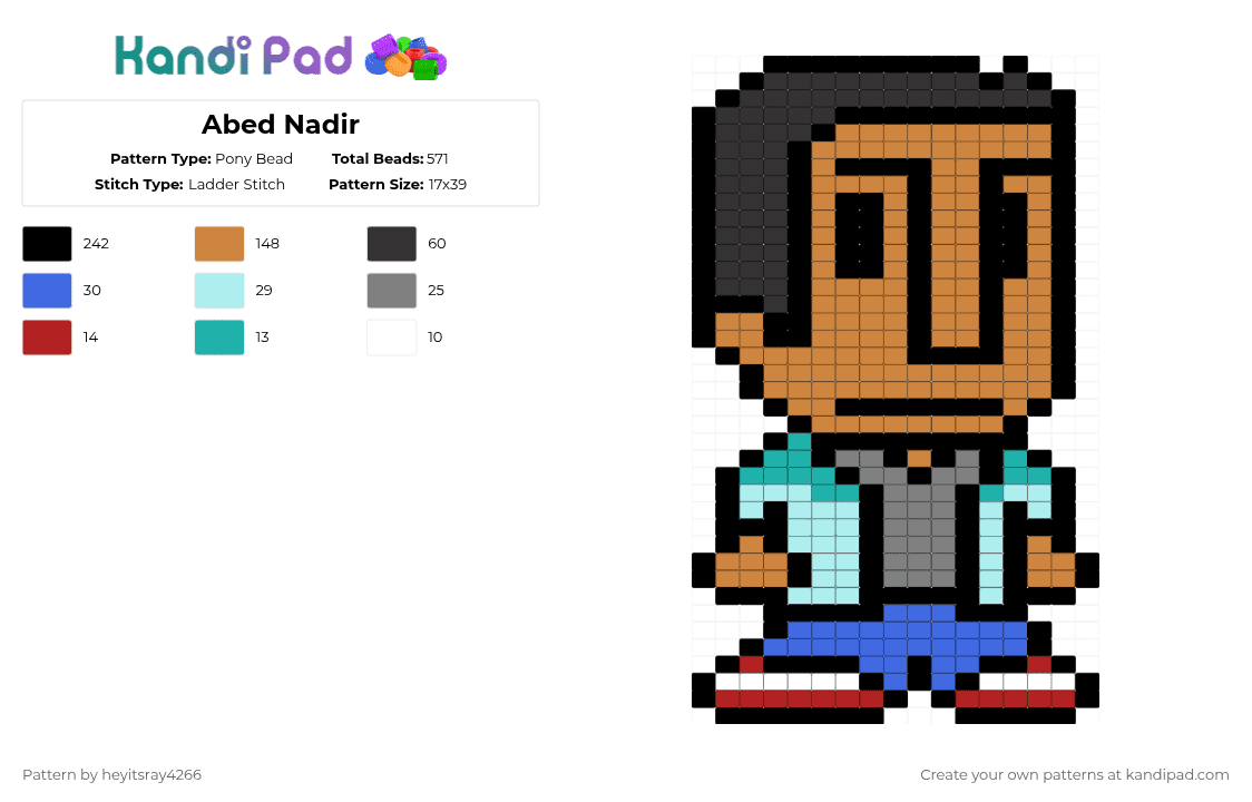 Abed Nadir - Pony Bead Pattern by heyitsray4266 on Kandi Pad - abed nadir,community,tv show,sitcom,dan harmon,television,black,orange