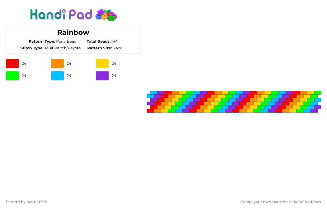 Rainbow - Pony Bead Pattern by hairtie1798 on Kandi Pad - orange,green,purple,colorful