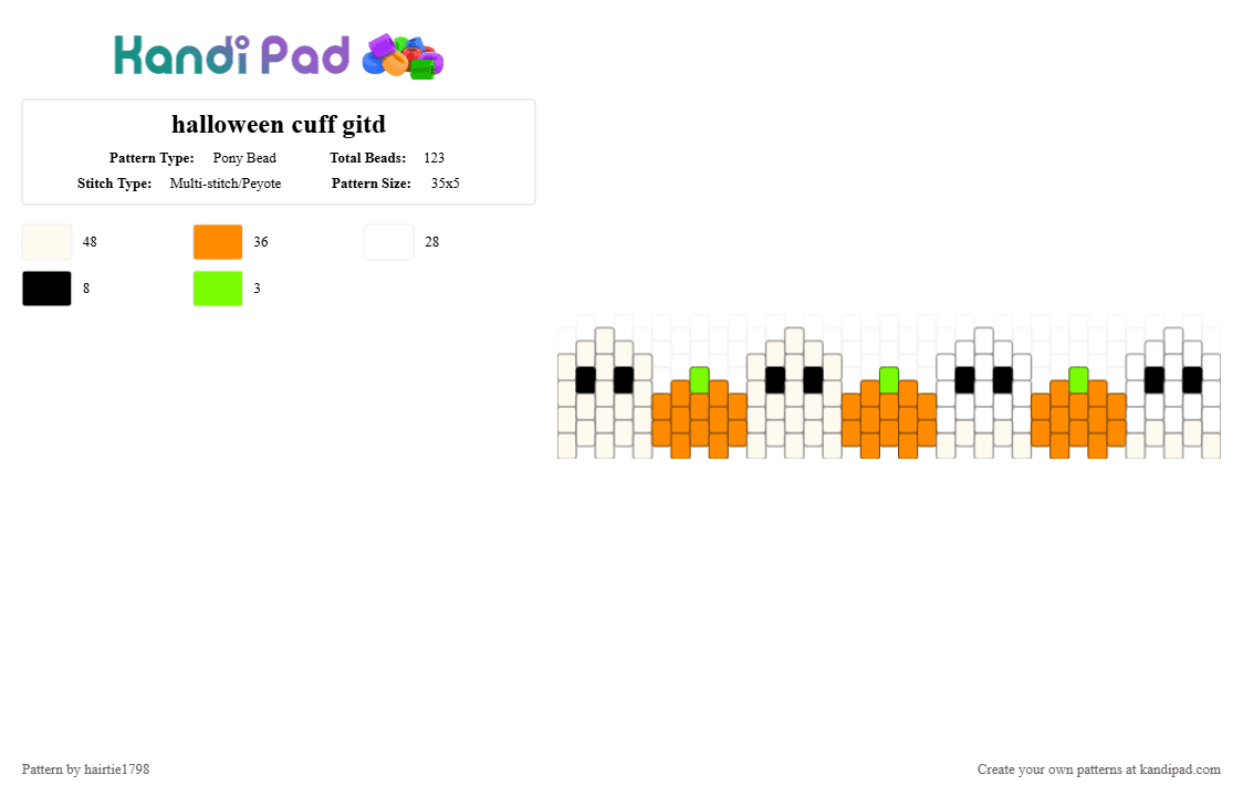 halloween cuff gitd - Pony Bead Pattern by hairtie1798 on Kandi Pad - white,orange