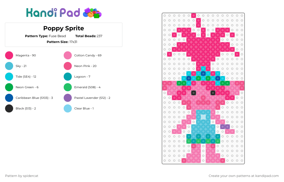 Poppy Sprite - Fuse Bead Pattern by spidercat on Kandi Pad - pink,trolls